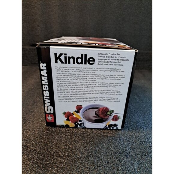 NIB Fondue Set Swissmar Kindle 6 Pc Forks White Ceramic Bowl Black Metal Stand - Picture 5 of 8